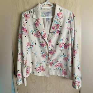 Beautiful SAG HARBOR Womens Creamy Floral Lined Stretch Blazer Jacket 10